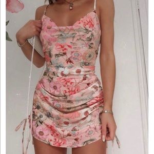 Pink floral mini dress with adjustable sides (either long or short)